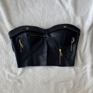 Superdown Lexy Moto Faux Leather Corset in Black